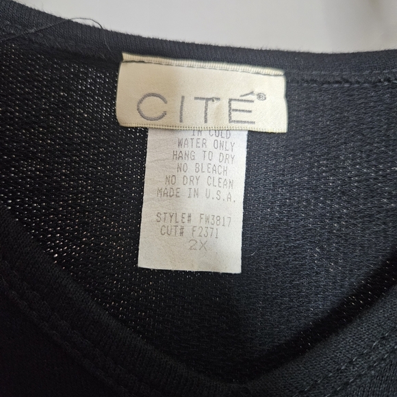 Vintage Cité Black Cotton Maxi Dress Embroidered Palm Trees size 2X - Picture 6 of 6